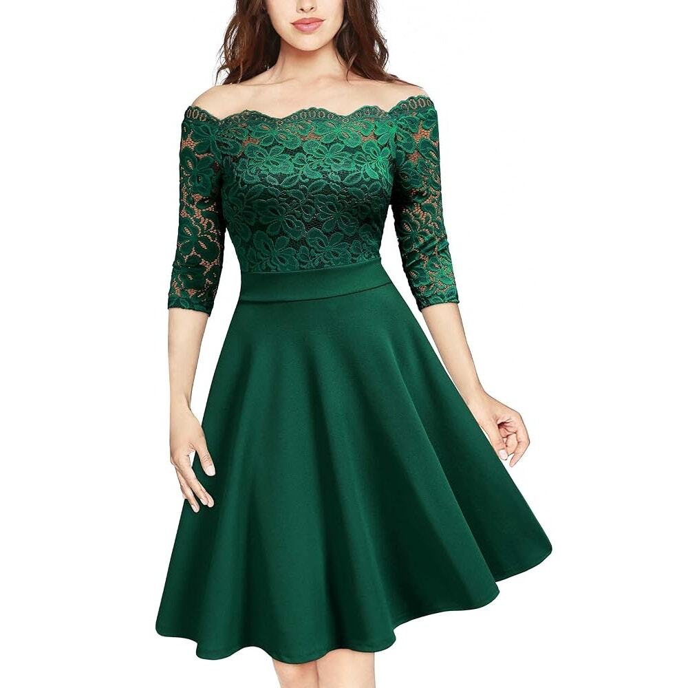 MissMay Dress Womens Large Emerald Green Floral Lace Retro A-Line 50s Housewife‎